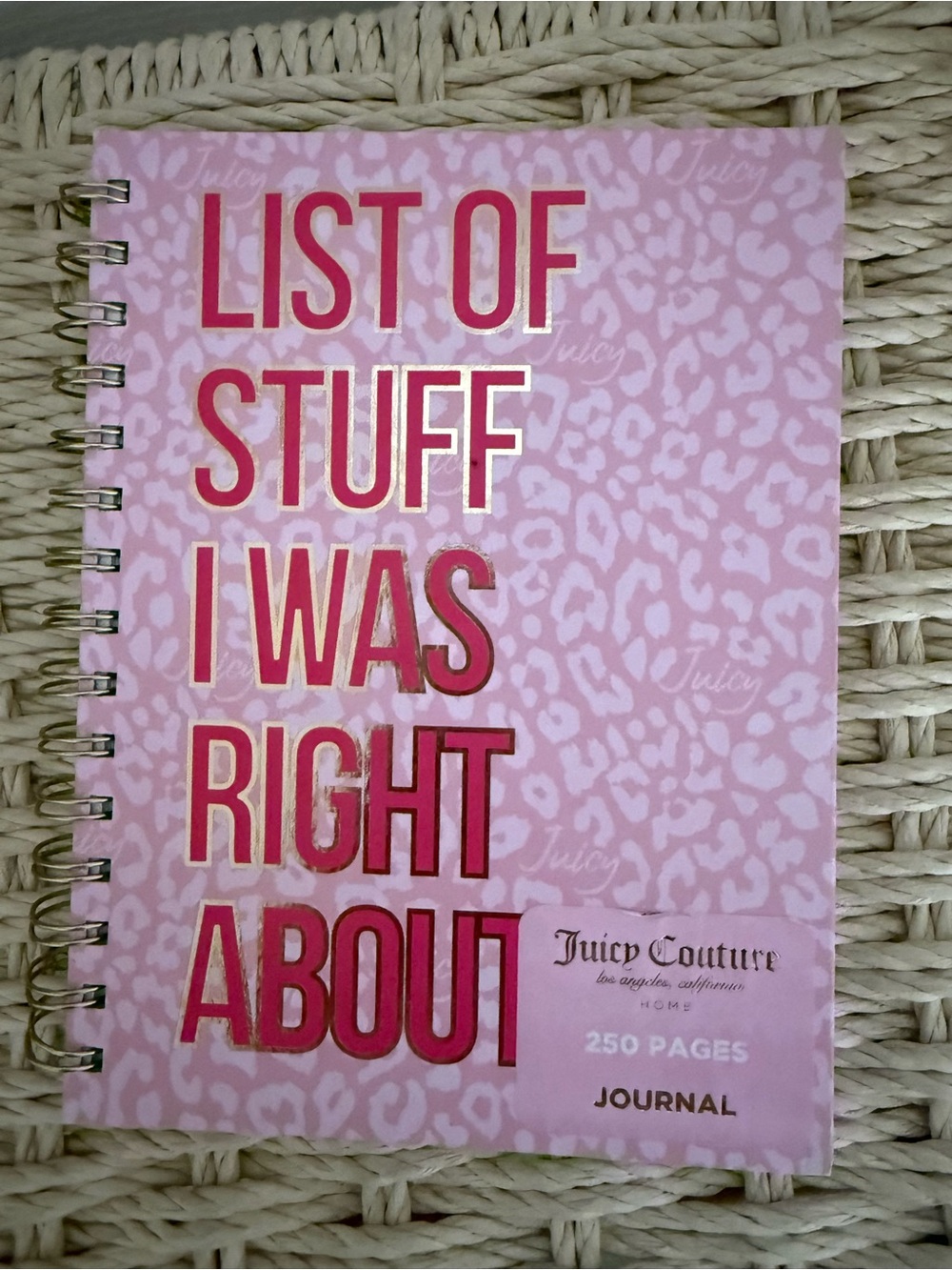 Juicy Couture Pink Leopard Print Spiral Journal with Metallic Lettering
